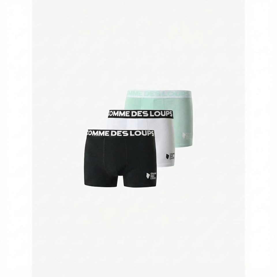 LOT DE 3 BOXERS NOIR-BLANC-VERT