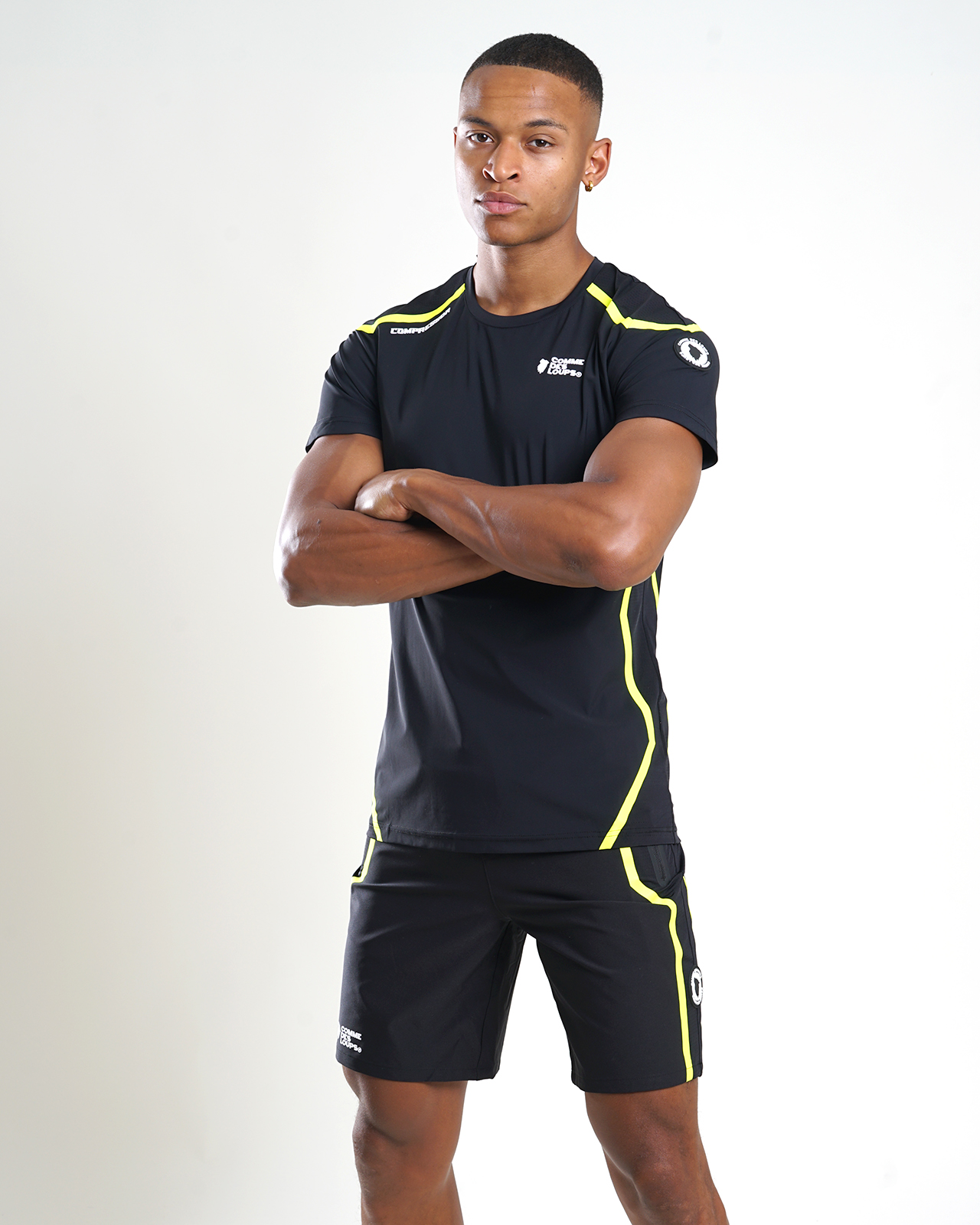 Ensemble Short T-Shirt Compressor Noir Fluo