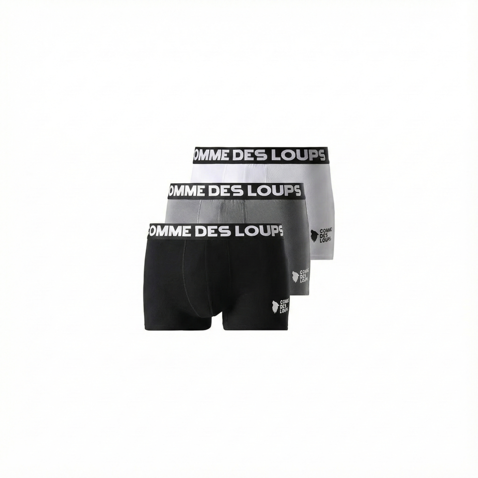 LOT DE 3 BOXERS NOIR-GRIS-BLANC