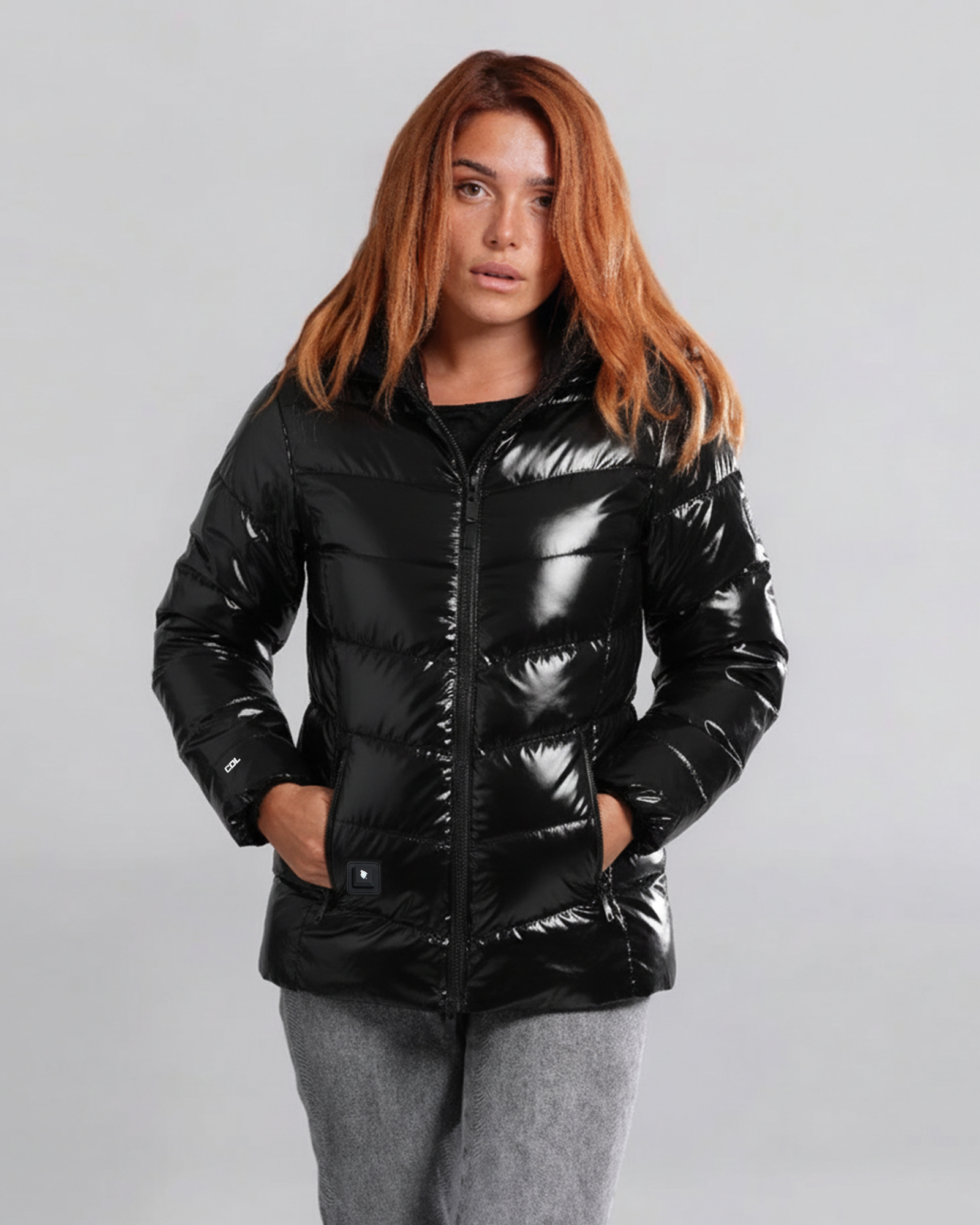 Doudoune Chauffante Capuche Femme Amel Noir Shinny