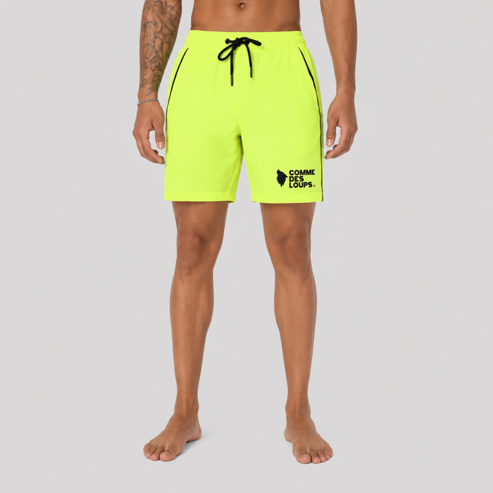 Short De Bain Steam Jaune Fluo Noir