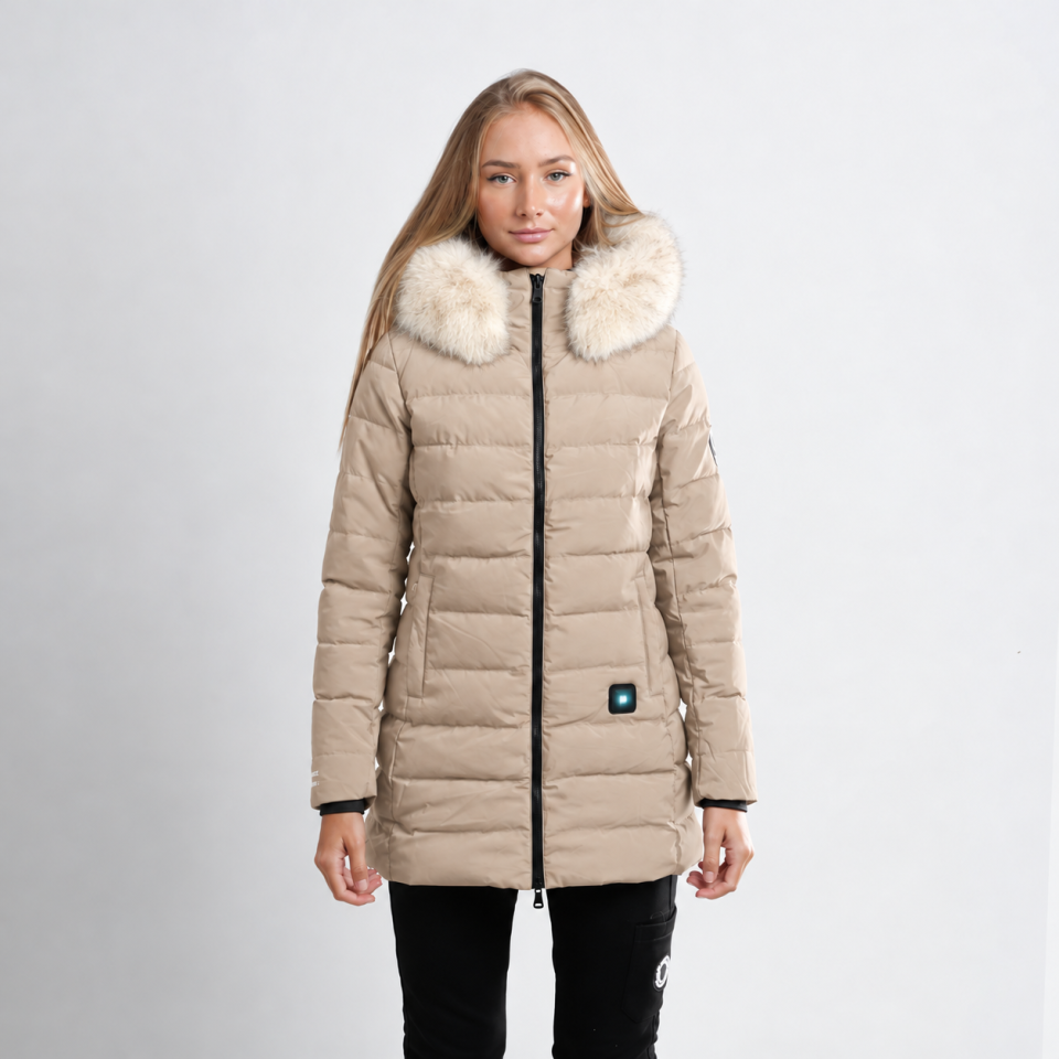 Doudoune Longue Chauffante Femme Stockholm Beige